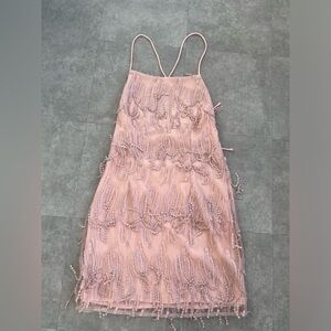 Lulus Making Magic Blush Pink Fringe Lace-Up Mini Dress